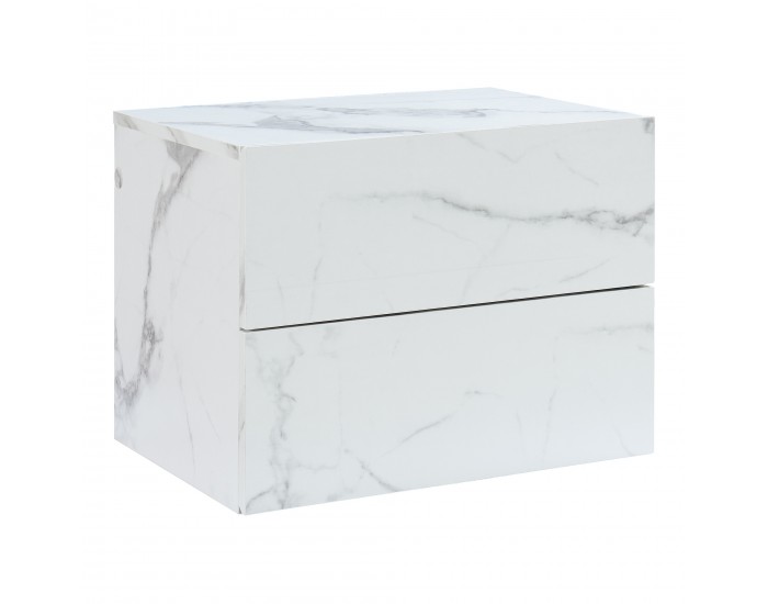 Нощно шкафче Ampfing с 2 чекмеджета, мраморна визия, бяло []