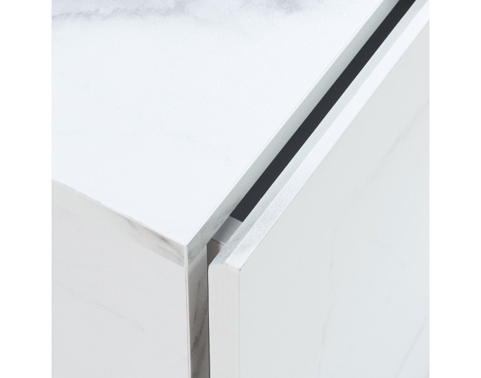 Нощно шкафче Ampfing с 2 чекмеджета, мраморна визия, бяло []