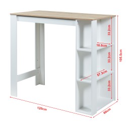 Бар маса Danderyd 120x60x106 см с 3 отделения за съхранение цвят бял/дъб [] - Бар маси