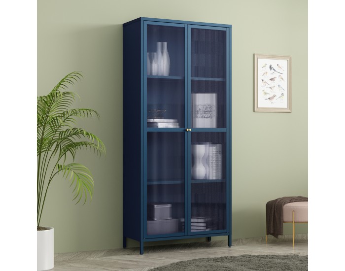 Витрина Säkylä стомана 180x80x35 см тъмносин []