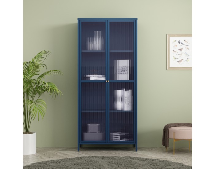 Витрина Säkylä стомана 180x80x35 см тъмносин []