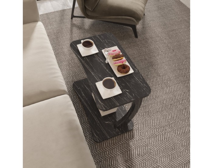 Помощна маса Stattela С-образна 59x35x56 см мраморна визия, черна []