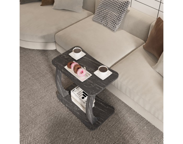 Помощна маса Stattela С-образна 59x35x56 см мраморна визия, черна []