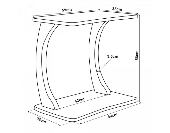 Помощна маса Stattela С-образна 59x35x56 см мраморна визия, черна []
