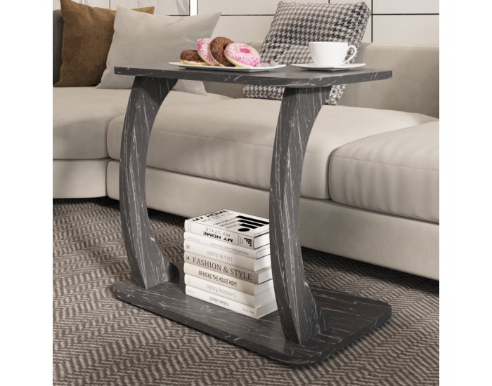 Помощна маса Stattela С-образна 59x35x56 см мраморна визия, черна []