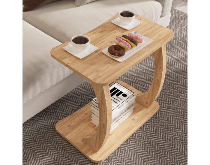 Помощна маса Stattela C-образна 59x35x56 cm вид дърво []