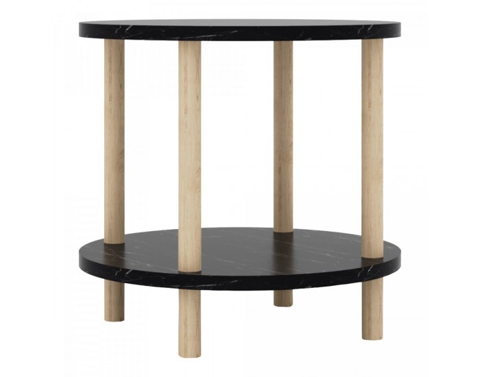 Помощна маса Ves 49xØ42 см мраморна визия, черна []