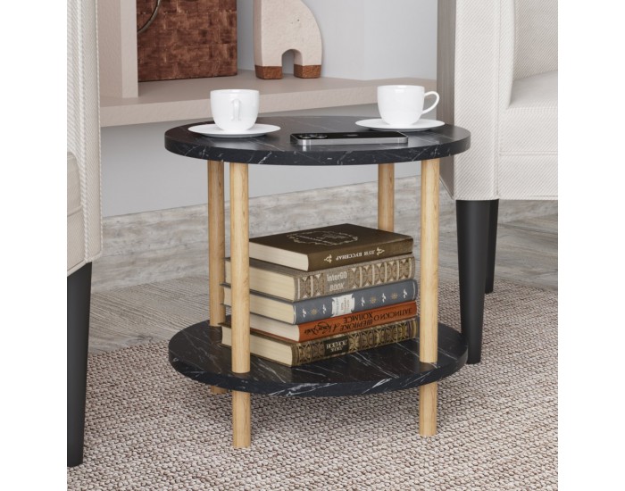 Помощна маса Ves 49xØ42 см мраморна визия, черна []