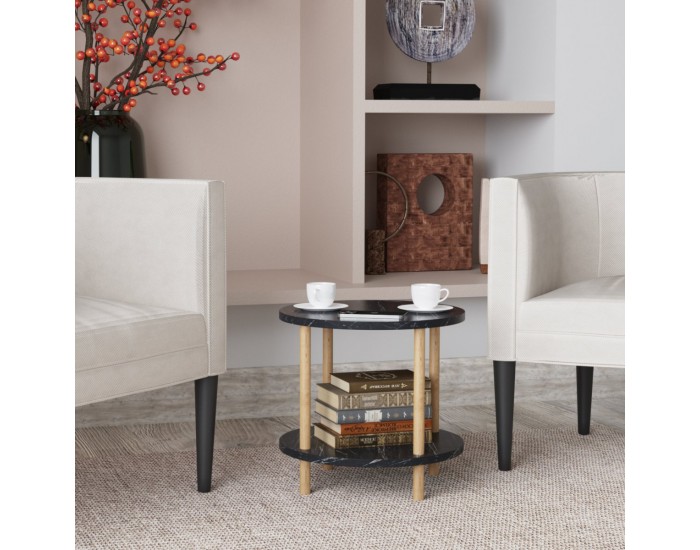 Помощна маса Ves 49xØ42 см мраморна визия, черна []