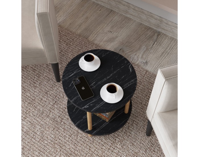 Помощна маса Ves 49xØ42 см мраморна визия, черна []