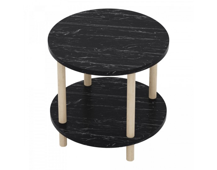 Помощна маса Ves 49xØ42 см мраморна визия, черна []