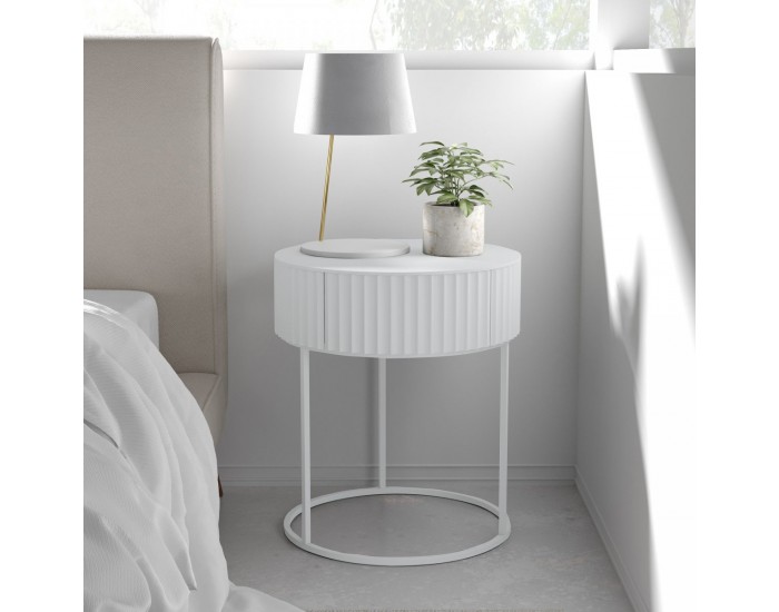 Помощна маса Rill с чекмедже 46xØ40 см Бяла []