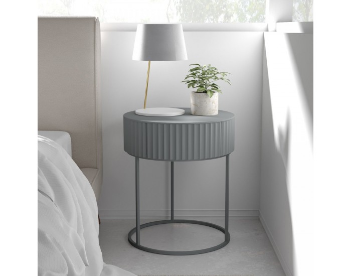 Помощна маса Rill с чекмедже 46xØ40 см сива []