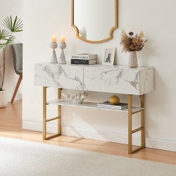 Конзолна маса Varberg 75x120x30 см мраморна визия, бяла [] - Холни маси