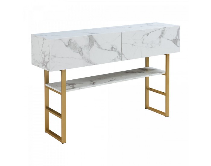 Конзолна маса Varberg 75x120x30 см мраморна визия, бяла []