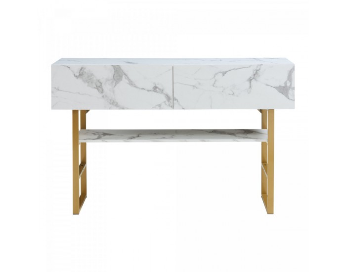 Конзолна маса Varberg 75x120x30 см мраморна визия, бяла []