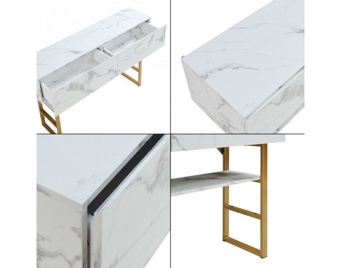 Конзолна маса Varberg 75x120x30 см мраморна визия, бяла []