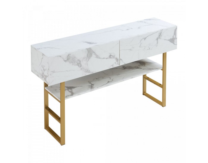 Конзолна маса Varberg 75x120x30 см мраморна визия, бяла []