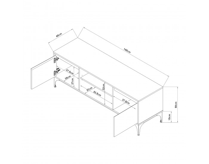 Шкаф за телевизор Kistiandi 140x40x50 см вид дъб, светъл []