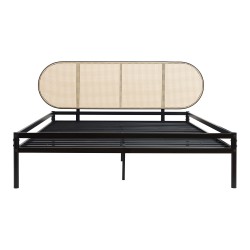 Метално легло Linköping с овална табла 160x200 см черно/ратан [] - Легла