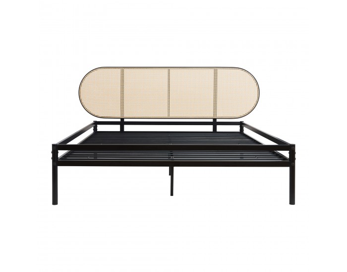 Метално легло Linköping с овална табла 160x200 см черно/ратан []