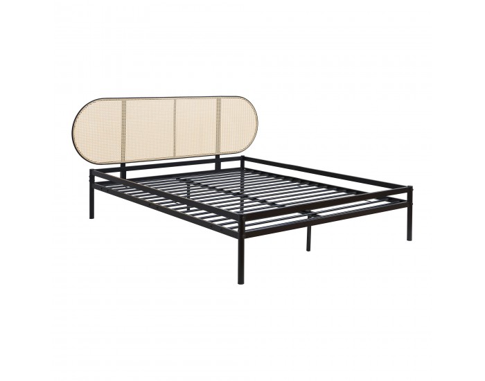 Метално легло Linköping с овална табла 160x200 см черно/ратан []