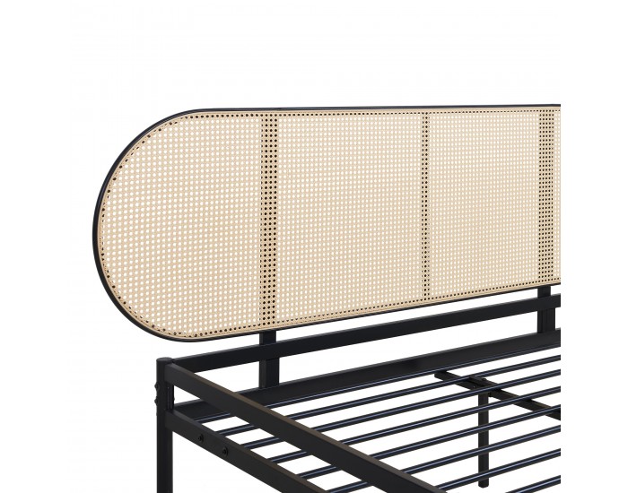 Метално легло Linköping с овална табла 160x200 см черно/ратан []