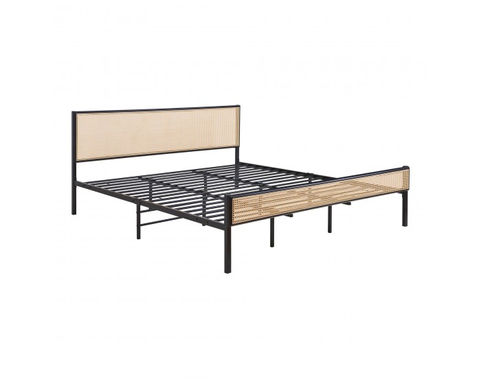 Метално легло Linköping с правоъгълна табла 180x200 см черно/ратан []