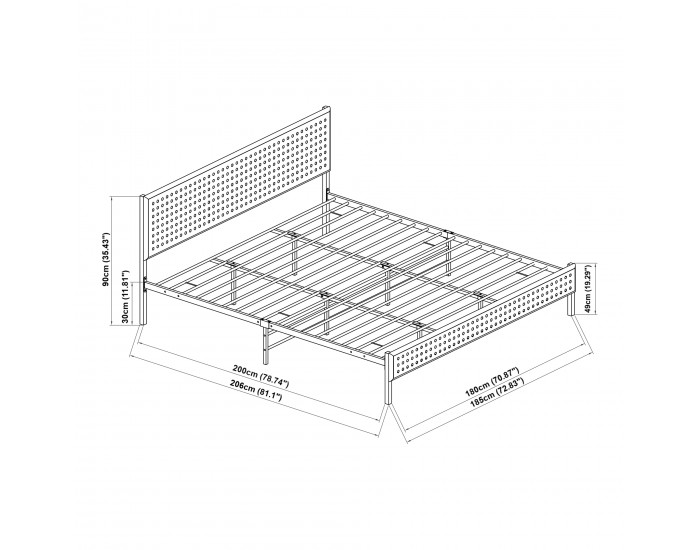 Метално легло Linköping с правоъгълна табла 180x200 см черно/ратан []