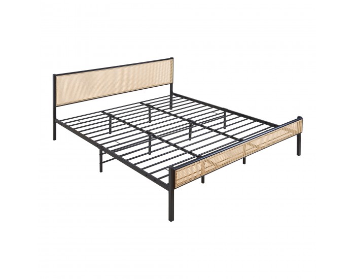 Метално легло Linköping с правоъгълна табла 180x200 см черно/ратан []