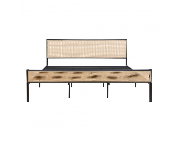 Метално легло Linköping с правоъгълна табла и матрак 180x200 см черно/ратан []