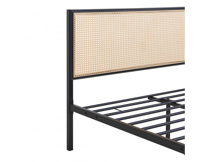 Метално легло Linköping с правоъгълна табла и матрак 180x200 см черно/ратан []