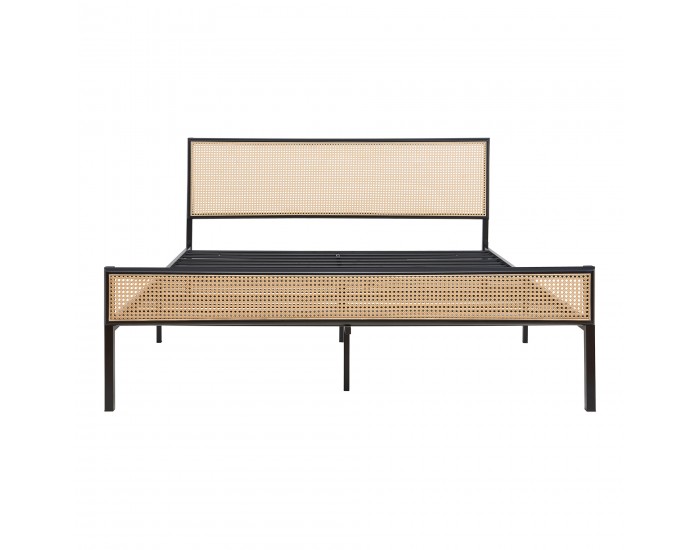 Метално легло Linköping с правоъгълна табла и матрак 160x200 см черно/ратан []