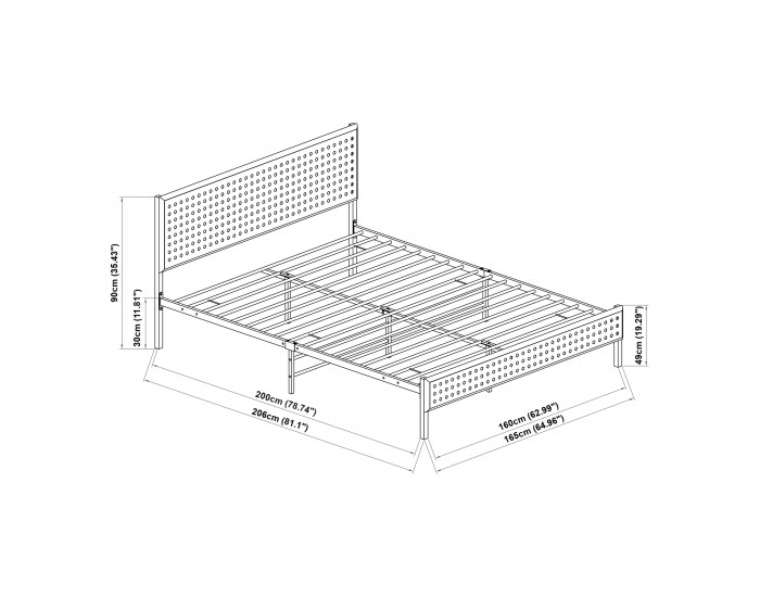 Метално легло Linköping с правоъгълна табла и матрак 160x200 см черно/ратан []