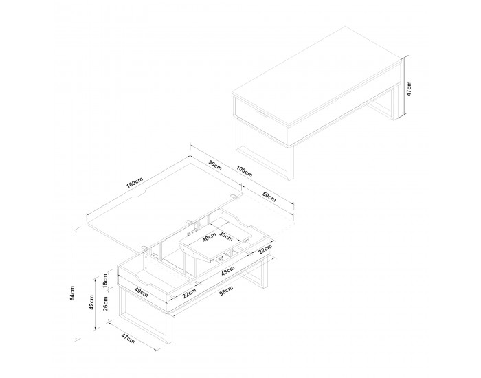 Холна маса Rauli с повдигащ се плот и място за съхранение 100x50x47 см дъб вид []