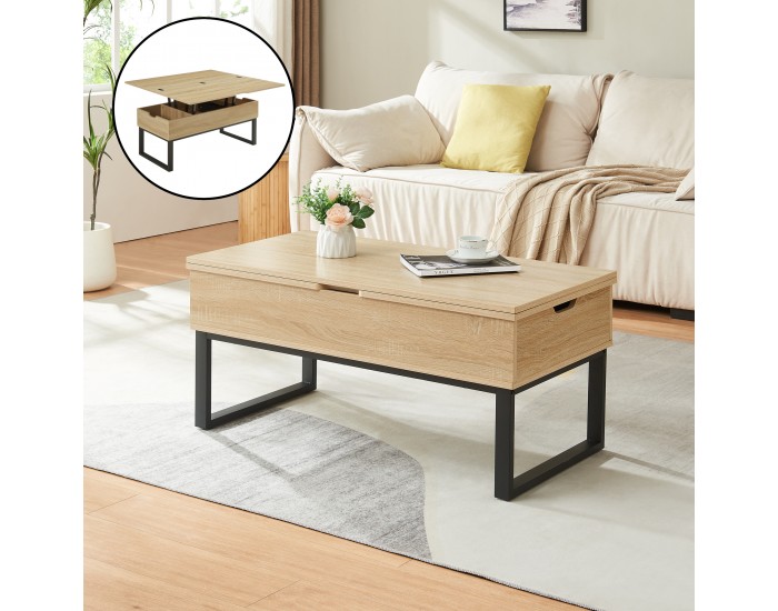 Холна маса Rauli с повдигащ се плот и място за съхранение 100x50x47 см дъб вид []