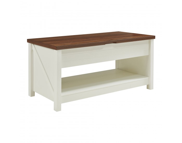 Маса за кафе Kasama с повдигащ плот и място за съхранение 110x55x54 см вид на орех/бяло []