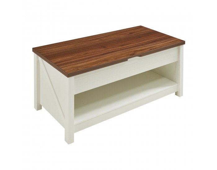 Маса за кафе Kasama с повдигащ плот и място за съхранение 110x55x54 см вид на орех/бяло []