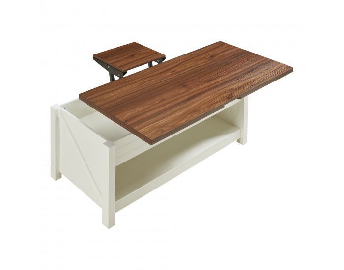 Маса за кафе Kasama с повдигащ плот и място за съхранение 110x55x54 см вид на орех/бяло []