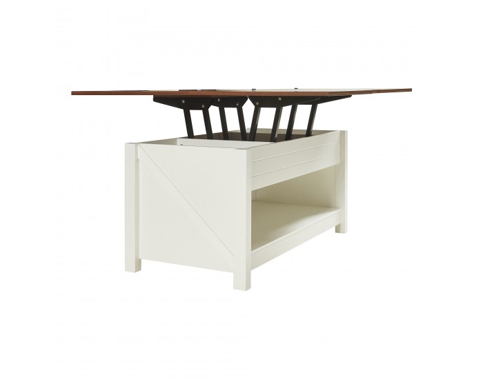 Маса за кафе Kasama с повдигащ плот и място за съхранение 110x55x54 см вид на орех/бяло []