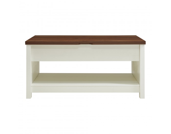 Маса за кафе Kasama с повдигащ плот и място за съхранение 110x55x54 см вид на орех/бяло []