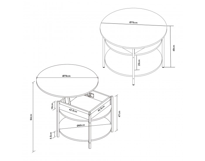 Маса за кафе Kandas с повдигащ плот 70x49 см Черна []