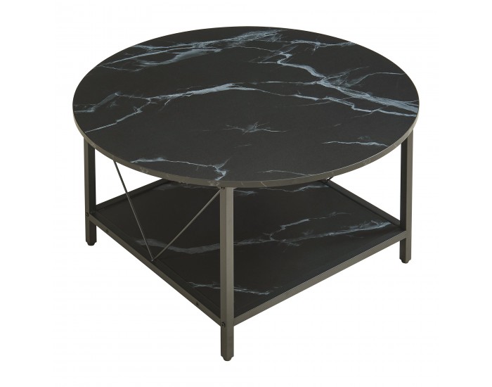 Маса за кафе Filem Ø80x46 см мраморна визия, черна []