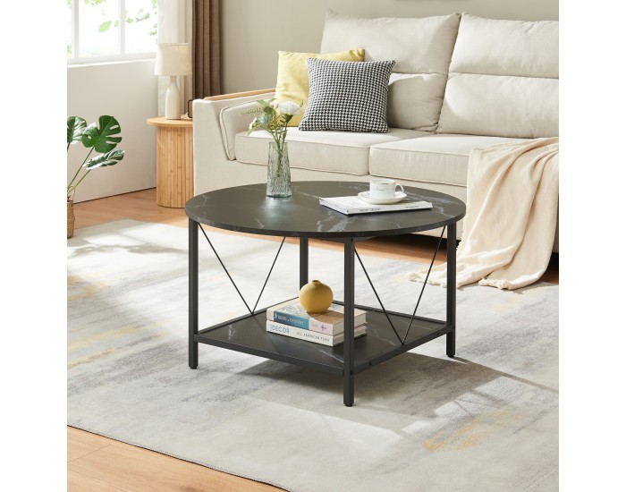 Маса за кафе Filem Ø80x46 см мраморна визия, черна []