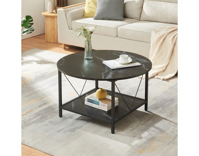 Маса за кафе Filem Ø80x46 см мраморна визия, черна []