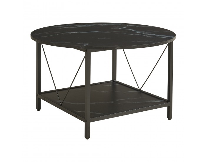 Маса за кафе Filem Ø80x46 см мраморна визия, черна []