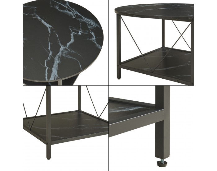 Маса за кафе Filem Ø80x46 см мраморна визия, черна []