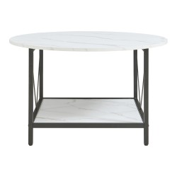 Маса за кафе Filem Ø80x46 см мраморна визия, бяла [] - Холни маси