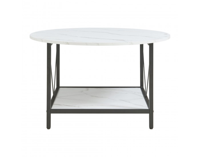 Маса за кафе Filem Ø80x46 см мраморна визия, бяла []