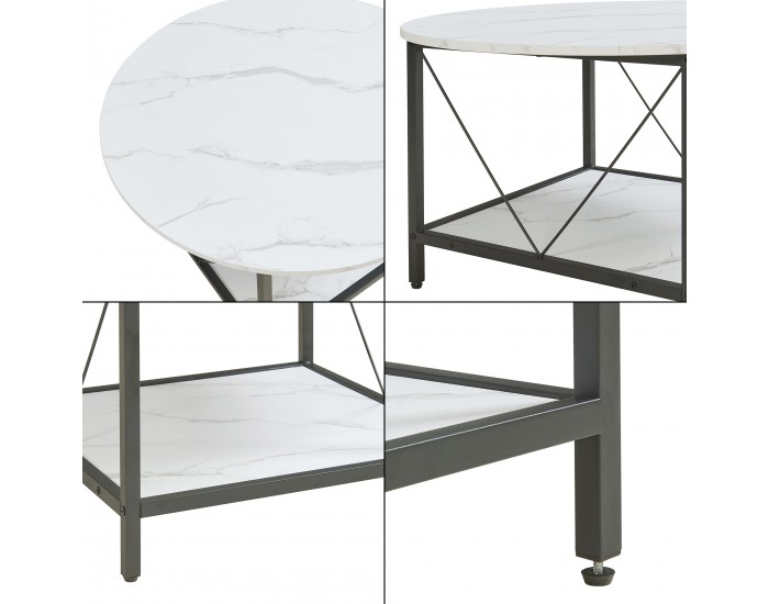 Маса за кафе Filem Ø80x46 см мраморна визия, бяла []